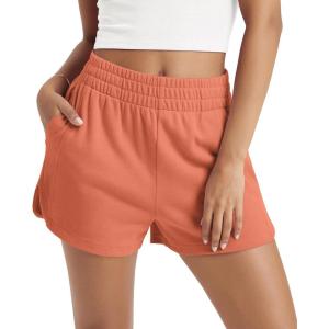 image:imageODODOS Womens Sweat Shorts Cotton French Terry Curved Hem Workout Casual Relaxed Lounge Shorts with PocketsDusted Clay