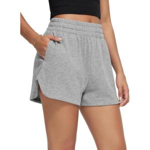 image:imageODODOS Womens Sweat Shorts Cotton French Terry Curved Hem Workout Casual Relaxed Lounge Shorts with PocketsGrey Heather