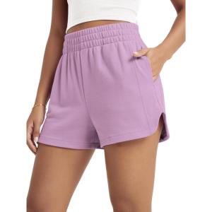 image:imageODODOS Womens Sweat Shorts Cotton French Terry Curved Hem Workout Casual Relaxed Lounge Shorts with PocketsLilac