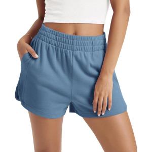 image:imageODODOS Womens Sweat Shorts Cotton French Terry Curved Hem Workout Casual Relaxed Lounge Shorts with PocketsSteel Blue