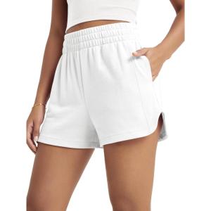 image:imageODODOS Womens Sweat Shorts Cotton French Terry Curved Hem Workout Casual Relaxed Lounge Shorts with PocketsWhite