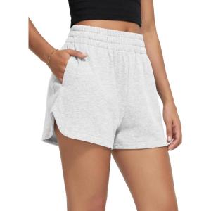 image:imageODODOS Womens Sweat Shorts Cotton French Terry Curved Hem Workout Casual Relaxed Lounge Shorts with PocketsWhite Heather