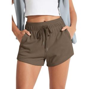 image:imageODODOS Womens Sweat Shorts with Pockets Cotton French Terry Drawstring Summer Workout Casual Lounge ShortsBrown