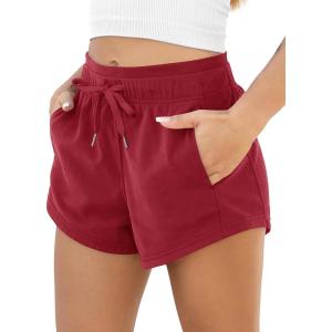 image:imageODODOS Womens Sweat Shorts with Pockets Cotton French Terry Drawstring Summer Workout Casual Lounge ShortsWine