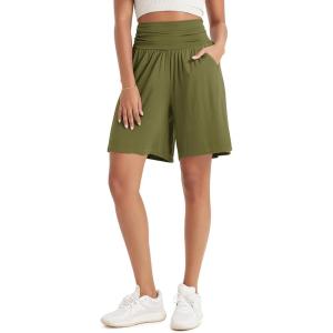 image:imageODODOS Womens Wide Leg Lounge Shorts with Pockets Lightweight Soft Relaxed Casual Pajama Bottom8 10 InseamArmy