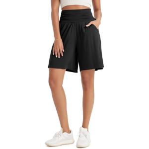 image:imageODODOS Womens Wide Leg Lounge Shorts with Pockets Lightweight Soft Relaxed Casual Pajama Bottom8 10 InseamBlack