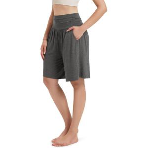 image:imageODODOS Womens Wide Leg Lounge Shorts with Pockets Lightweight Soft Relaxed Casual Pajama Bottom8 10 InseamCharcoal Heather