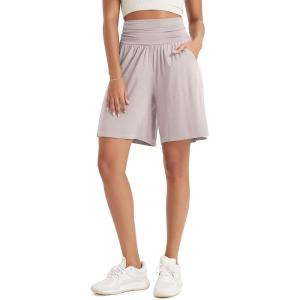 image:imageODODOS Womens Wide Leg Lounge Shorts with Pockets Lightweight Soft Relaxed Casual Pajama Bottom8 10 InseamLight Beige