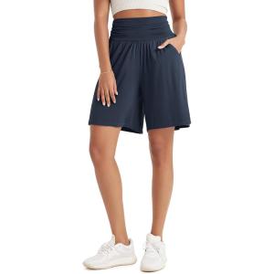 image:imageODODOS Womens Wide Leg Lounge Shorts with Pockets Lightweight Soft Relaxed Casual Pajama Bottom8 10 InseamMidnight