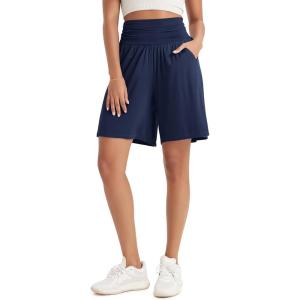image:imageODODOS Womens Wide Leg Lounge Shorts with Pockets Lightweight Soft Relaxed Casual Pajama Bottom8 10 InseamNavy