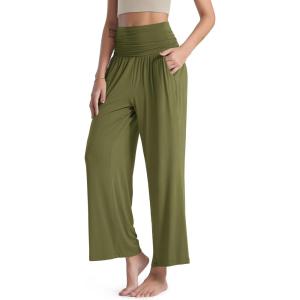 image:imageODODOS Womens Wide Leg Palazzo Lounge Pants with Pockets Light Weight Loose Comfy Casual Pajama Pants26283032 InseamArmy