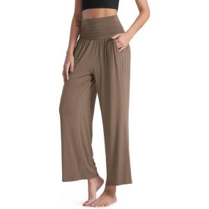 image:imageODODOS Womens Wide Leg Palazzo Lounge Pants with Pockets Light Weight Loose Comfy Casual Pajama Pants26283032 InseamBrownie