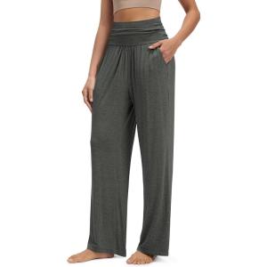 image:imageODODOS Womens Wide Leg Palazzo Lounge Pants with Pockets Light Weight Loose Comfy Casual Pajama Pants26283032 InseamCharcoal Heather