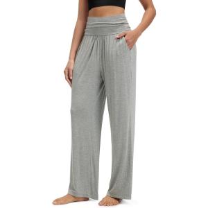 image:imageODODOS Womens Wide Leg Palazzo Lounge Pants with Pockets Light Weight Loose Comfy Casual Pajama Pants26283032 InseamGray Heather
