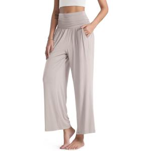 image:imageODODOS Womens Wide Leg Palazzo Lounge Pants with Pockets Light Weight Loose Comfy Casual Pajama Pants26283032 InseamLight Beige