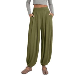 image:imageODODOS Womens Wide Leg Pants with Pockets Lightweight Loose Draped Casual Palazzo Lounge Pajama Harem PantsArmy