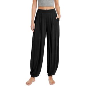 image:imageODODOS Womens Wide Leg Pants with Pockets Lightweight Loose Draped Casual Palazzo Lounge Pajama Harem PantsBlack