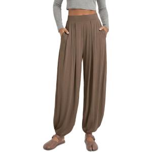 image:imageODODOS Womens Wide Leg Pants with Pockets Lightweight Loose Draped Casual Palazzo Lounge Pajama Harem PantsBrownie