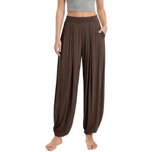 image:imageODODOS Womens Wide Leg Pants with Pockets Lightweight Loose Draped Casual Palazzo Lounge Pajama Harem PantsChocolate