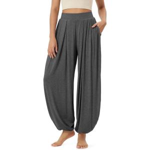 image:imageODODOS Womens Wide Leg Pants with Pockets Lightweight Loose Draped Casual Palazzo Lounge Pajama Harem PantsHeather Charcoal