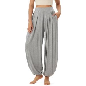 image:imageODODOS Womens Wide Leg Pants with Pockets Lightweight Loose Draped Casual Palazzo Lounge Pajama Harem PantsHeather Gray