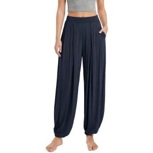 image:imageODODOS Womens Wide Leg Pants with Pockets Lightweight Loose Draped Casual Palazzo Lounge Pajama Harem PantsMidnight