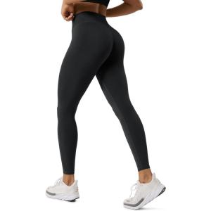 image:imageODODOS Hidden Scrunch Butt Lifting Crossover Leggings for Women  25 No Front Seam High Waist Booty Sculpting Yoga PantsBlack
