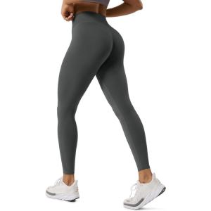 image:imageODODOS Hidden Scrunch Butt Lifting Crossover Leggings for Women  25 No Front Seam High Waist Booty Sculpting Yoga PantsCharcoal
