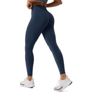 image:imageODODOS Hidden Scrunch Butt Lifting Crossover Leggings for Women  25 No Front Seam High Waist Booty Sculpting Yoga PantsNavy