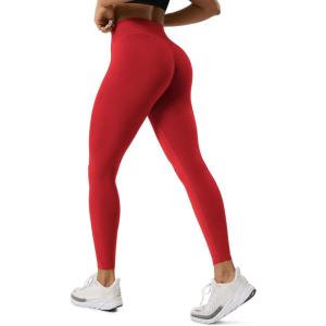 image:imageODODOS Hidden Scrunch Butt Lifting Crossover Leggings for Women  25 No Front Seam High Waist Booty Sculpting Yoga PantsRed