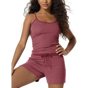 image:imageODODOS Womens 2Piece Cami Pajama Set  Ultra Soft Striped Sleep amp Lounge Set with Adjustable Shorts Home LoungewearClaret Stripe