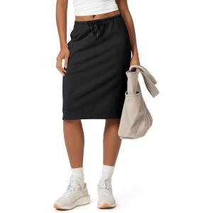 image:imageODODOS Womens Back Split Knee Length Skirt  Cotton French Terry Drawstring Tie High Waist Casual Skirts with PocketsBlack