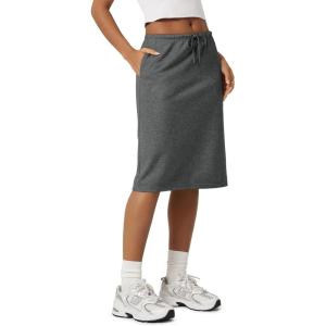 image:imageODODOS Womens Back Split Knee Length Skirt  Cotton French Terry Drawstring Tie High Waist Casual Skirts with PocketsCharcoal Heather