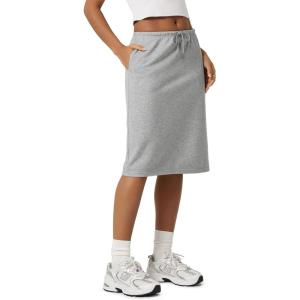 image:imageODODOS Womens Back Split Knee Length Skirt  Cotton French Terry Drawstring Tie High Waist Casual Skirts with PocketsGrey Heather