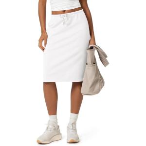 image:imageODODOS Womens Back Split Knee Length Skirt  Cotton French Terry Drawstring Tie High Waist Casual Skirts with PocketsWhite