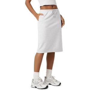 image:imageODODOS Womens Back Split Knee Length Skirt  Cotton French Terry Drawstring Tie High Waist Casual Skirts with PocketsWhite Heather