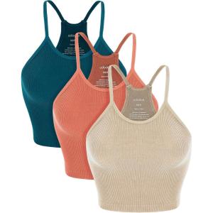image:imageODODOS Womens Crop 3Pack Seamless RibKnit Camisole Crop Tank Tops1beigecoralteal