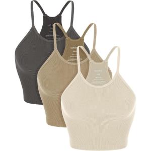 image:imageODODOS Womens Crop 3Pack Seamless RibKnit Camisole Crop Tank Tops1mushroomtaupecharcoal