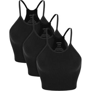 image:imageODODOS Womens Crop 3Pack Seamless RibKnit Camisole Crop Tank TopsBlack3 Pack