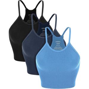image:imageODODOS Womens Crop 3Pack Seamless RibKnit Camisole Crop Tank TopsBlacknavyblue