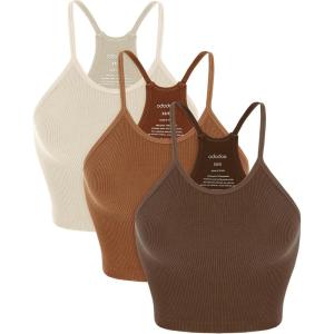 image:imageODODOS Womens Crop 3Pack Seamless RibKnit Camisole Crop Tank TopsBrunetteclaymushroom