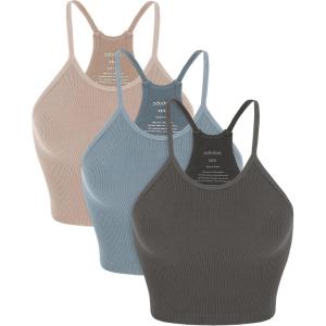 image:imageODODOS Womens Crop 3Pack Seamless RibKnit Camisole Crop Tank TopsCharcoaldusty Bluebark