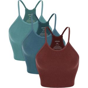 image:imageODODOS Womens Crop 3Pack Seamless RibKnit Camisole Crop Tank TopsClaretoceansky Blue