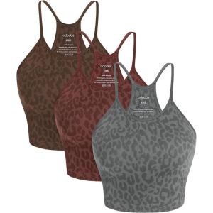 image:imageODODOS Womens Crop 3Pack Seamless RibKnit Camisole Crop Tank TopsLeopard Greywinebrown