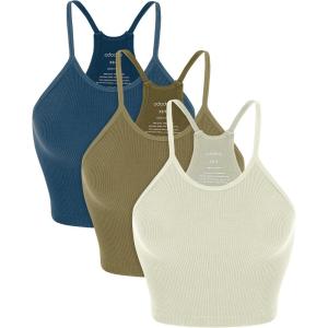 image:imageODODOS Womens Crop 3Pack Seamless RibKnit Camisole Crop Tank TopsLintnutriablue Ashes
