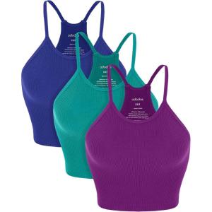 image:imageODODOS Womens Crop 3Pack Seamless RibKnit Camisole Crop Tank TopsPhloxsea Greenlapis