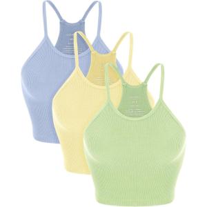 image:imageODODOS Womens Crop 3Pack Seamless RibKnit Camisole Crop Tank TopsTeacustardserenity