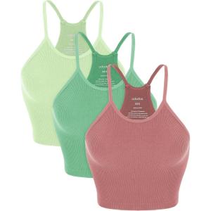 image:imageODODOS Womens Crop 3Pack Seamless RibKnit Camisole Crop Tank TopsWatermelonemeraldmint