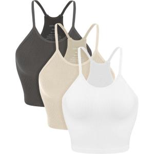 image:imageODODOS Womens Crop 3Pack Seamless RibKnit Camisole Crop Tank TopsWhitecharcoalmushroom