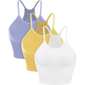 image:imageODODOS Womens Crop 3Pack Seamless RibKnit Camisole Crop Tank TopsWhitepurpleyellow